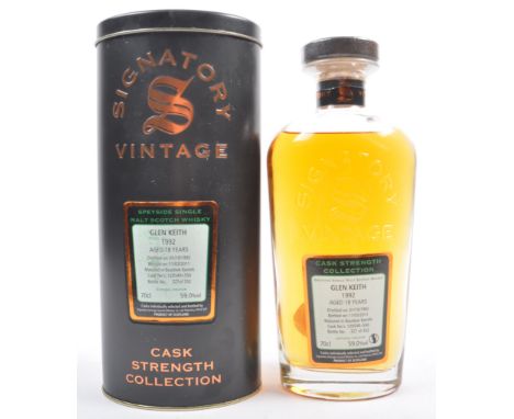 Glen Keith 1992 Speyside Single Malt Scotch Whisky aged 18 years 70Cl 59% in Signatory Vintage tin.

