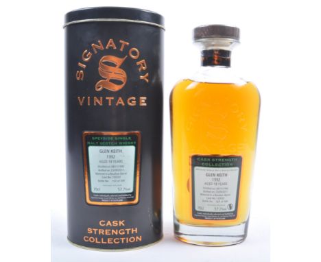 Glen Keith 1992 Speyside Single Malt Scotch Whisky aged 18 years 70Cl 57.7% in Signatory Vintage tin.