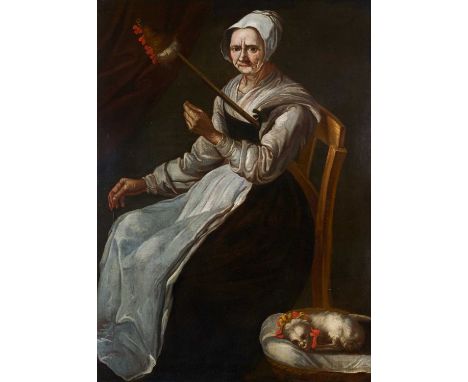 AFTER GIACOMO ANTONIO MELCHIORRE CERUTI (ITALIAN 1698-1767) PORTRAIT OF A LADY SPINNINGoil on canvas128 x 92cm; 50 1/2 x 36 1