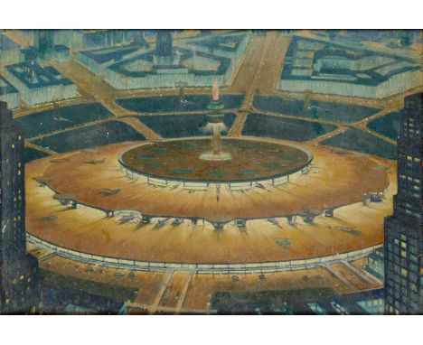 WILLIAM HOWARD JARVIS (BRITISH 1903-1964) ⊕ ROTUNDA, AIRPORT OF THE FUTURE SERIESsigned W. HOWARD JARVIS lower leftoil on boa
