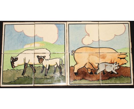 Wall Tiles - a set of four Carter Stabler (Poole) tiles, painted with a sheep and lamb, each tile 15.5cm x 15.5cm; another se