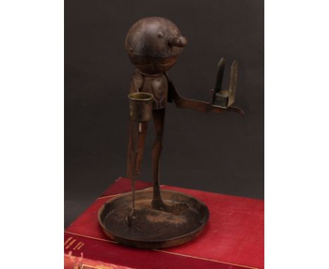 A German Arts and Crafts or Jugendstil iron novelty combination table vesta and candlestick, attributed to Hugo Berger, Gober