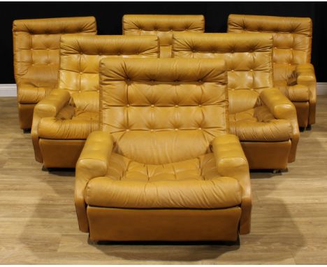 Mid-century Design - a set of six modular lounge chairs, in the manner of Ebbe Gehl & Søren Nissen, comprising four armchairs