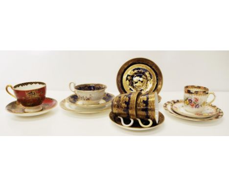 Collection vintage English cups &amp; saucers including Aynsley  trio, design # 4061; a Chelsea cup and saucer, dragon decora