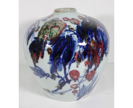 Japanese ceramic vase with floral decoration mark to base, approx height 29cm, width 27cm