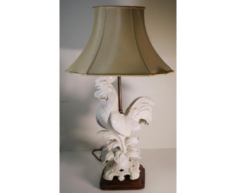 Large antique china rooster C:1930 converted to lamp, providence H.J.Quigley antiques, 81cm high (including shade)