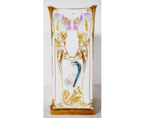 Vintage Limoges France ceramic mantel vase from Gerard Dufraisseix Abbott, art nouveau decoration of blossoms and dragonfly, 