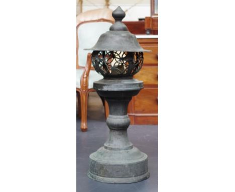Outdoor metal candle lamp with pedestal column base, 98cm high approx