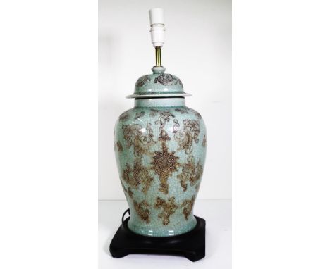 Chinese crackle glaze table lamp approx height 50cm, diameter 23cm