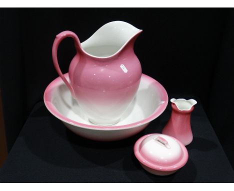      A Six Piece Pink Tinted Pottery Wash Jug &amp; Basin Set                            