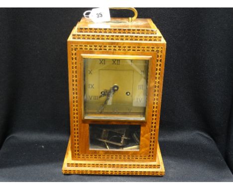     A Walnut &amp; Boxwood Inlaid Art Deco Period Table Clock                            