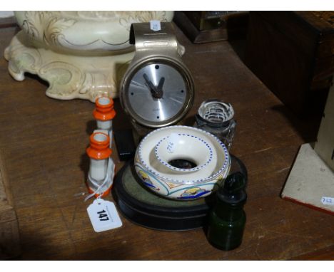     A Small Parcel Of Collectables To Include Glass Inkwell, Crested China Candle Holder Etc (6)                             