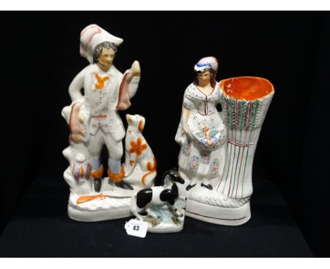    Two Staffordshire Portrait Flat Back Figures, Together With A Staffordshire Pottery Black &amp; White Horse              