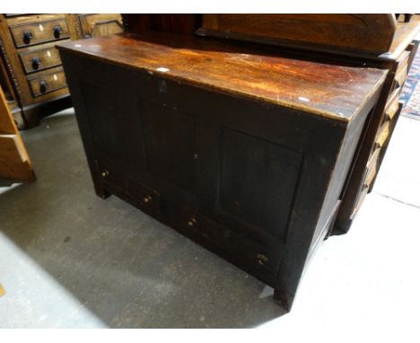     An Antique Pine Three Panel Front Blanket Chest With Two Base Drawers           