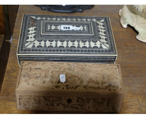     An Indian Bone Inlaid Trinket Box, Together With A Carved Oriental Box          