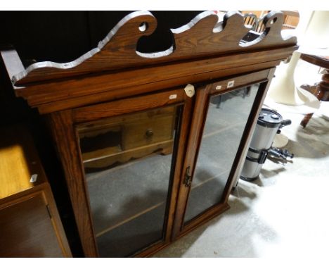     An Antique Pitch Pine Two Door Bookcase Cupboard Top                            