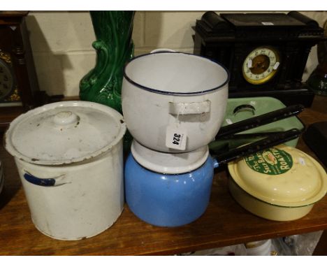     A Quantity Of Vintage Enamel Cooking Vessels                                    