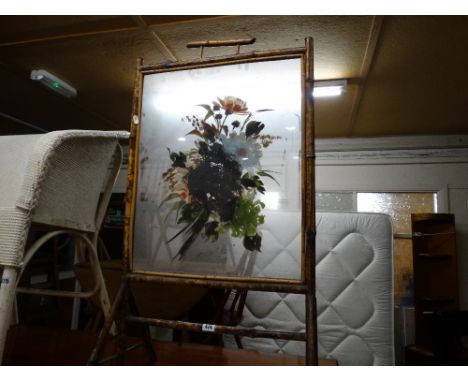     A Bamboo Framed Glass Fire Screen                                               