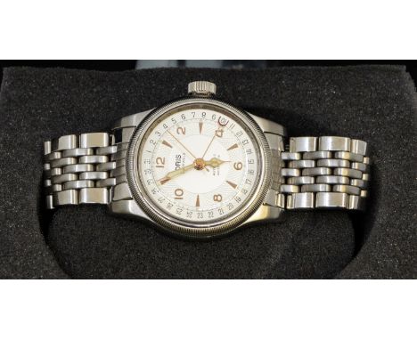 Oris- a gentleman's steel cased 'Big Crown' wristwatch, silvered guilloche dial with applied gilt arrow and Arabic markers, o