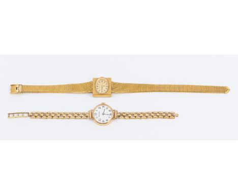 A ladies vintage 9ct gold Sekonda wristwatch, round silvered dial, Arabic markers, casec approx 18mm, to a 9ct gold brick lin