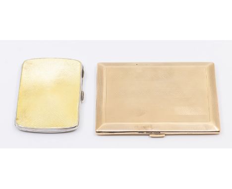 An early 20th Century enamel and silver cigarette case hallmarked Birmingham 1928 with yellow guilloche enamel decoration and