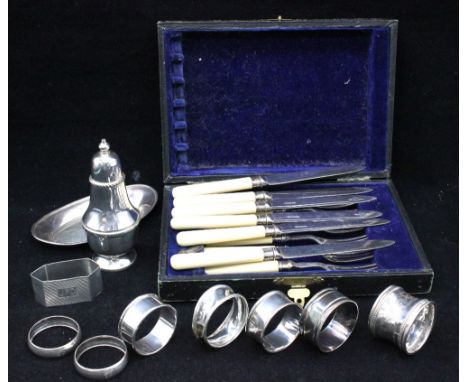 A collection of silver to include; George VI silver oval pin tray, hallmarked Birmingham, 1945, approx. 12.8cm wide, along wi