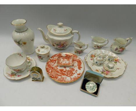 A collection of Royal Crown Derby, Royal Antoinette, Red Aves, Coalport miniature tea set, continental items, large Royal Wor