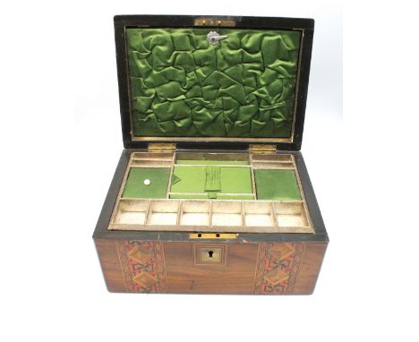 A Victorian mahogany marquetry craft sewing box/trinket box.