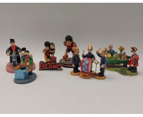 A group of 8 Camberwick Green figures by Robert Harrop to include Roger Varley (motorbike), Harry Farthing, Mayor and Mr Clam