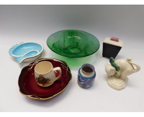 Derby historical interest:- Qualcast of Victory Road, ashtray by Empire porcelain along with an Edward VIII mug, Poole vase, 