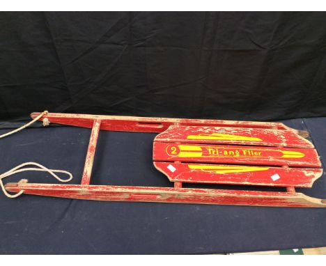 Mid 20th Century Triang childs wooden snow sledge.