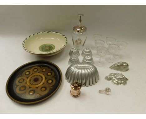 A mixed lot to include; a mid 20th century Danesby Ware bowl by WTL&amp;S, dated 1953; a Denby plate; glasses; 20th century c