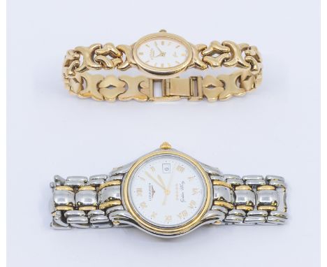 Longines- a gentleman's Longines two tone Golden Wing wristwatch, comprising a signed cream dial with applied numeral markers