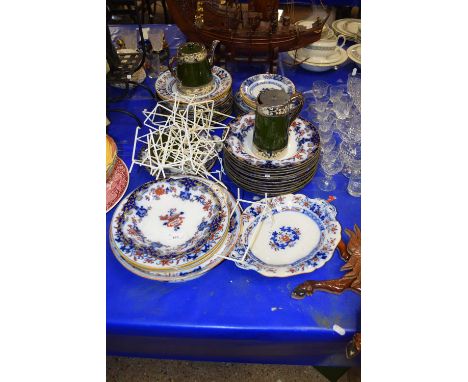 Mixed Lot: Victorian ironstone dinner wares to include Mintons and others, together with a further green glazed part tea serv