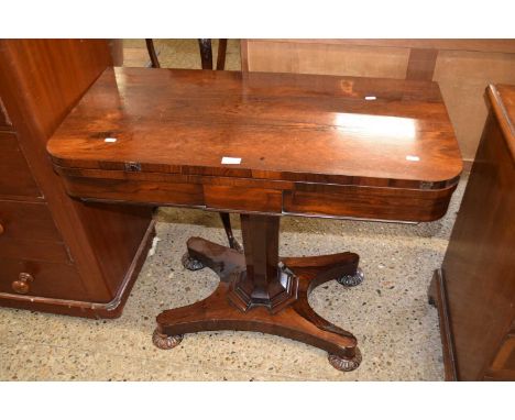 19th century rosewood card table on shaped column and platform base (a/f)