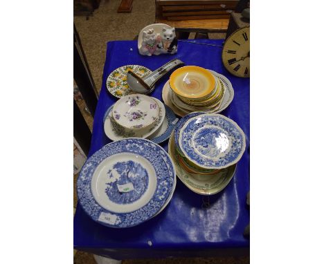Mixed Lot: Various assorted tea wares, cat shaped letter stand, Mexican pottery ladle etc