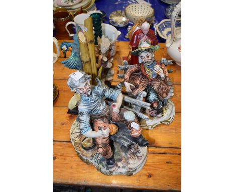 Mixed Lot: Danbury Mint Papal Blessing figure together with Capo di Monte model of a kingfisher, further Capo di Monte tramp 