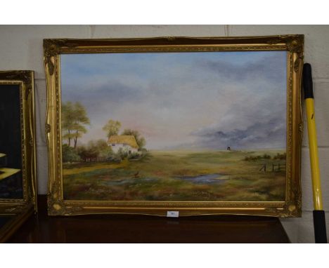B R Nobbs, rural scene with windmill, oil on board
