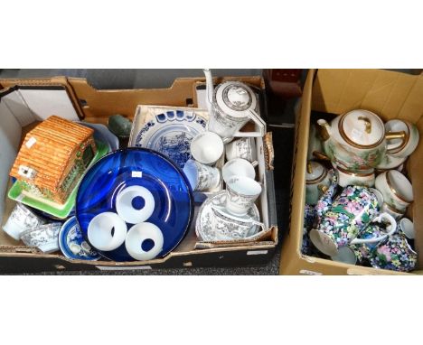 Two boxes of china to include: 15 piece Japanese Kutani teaset with teapot, 15 piece Noritake coffee set with coffee pot, Chi