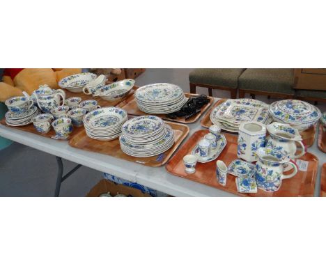 Six trays of Mason's Ironstone 'Regency' design items to include: dresser jugs, ashtray, various vases, cruet set, eggcup, va