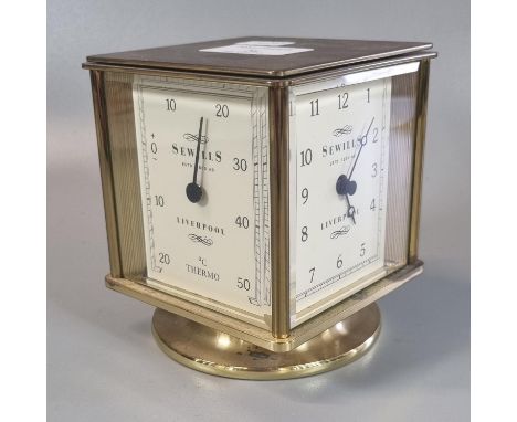 Sewills of Liverpool brass four dial desk timepiece, comprising clock, barometer, thermometer and hygrometer. (B.P. 21% + VAT