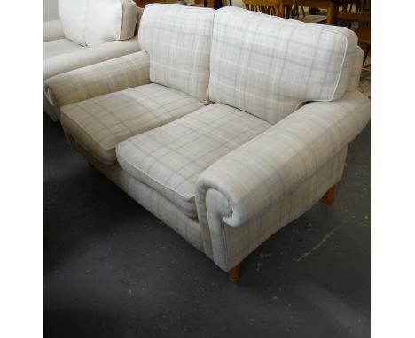 Modern Laura Ashley upholstered multi coloured check design two seater sofa with shaped arms. (B.P. 21% + VAT)  The cushions 