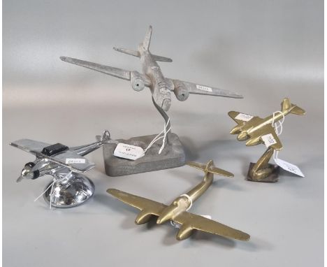 Collection of brass, aluminium and chrome finish aircraft models ,to include Spirit of St Louis cigarette lighter,white metal