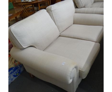 Modern Laura Ashley upholstered check design beige/cream two seater sofa with scroll arms.  (B.P. 21% + VAT) 