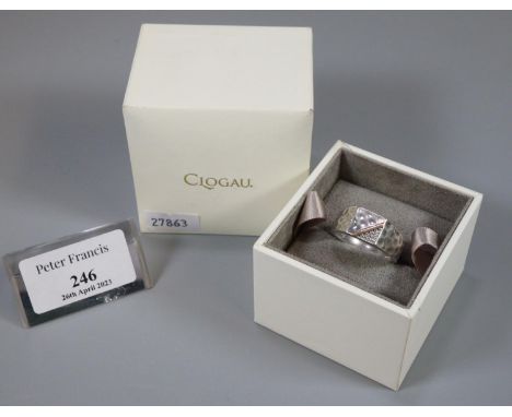 Welsh Clogau silver and 9ct rose gold men's dragon scale ring, in original box and Clogau bag.  7g approx.  Ring size T+1/2. 