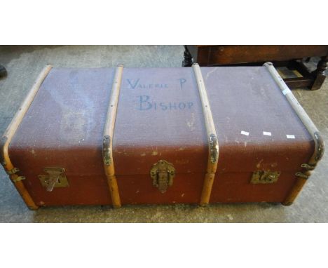 Vintage canvas wooden and metal banded travelling trunk.  (B.P. 21% + VAT) 