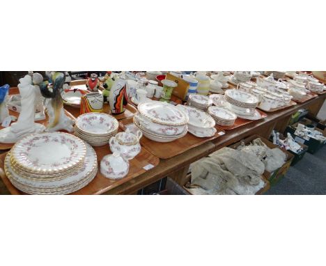 Six trays of Royal Albert English bone china 'Dimity Rose' design items to include; lidded tureen, various plates, various bo