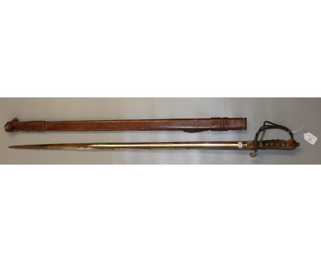 British Army Officer's sword by John Hyman of London, having wire bound fish skin grip, brass hilt, fullered single edged bla