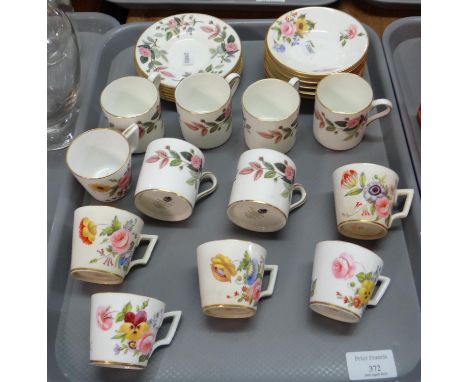 Wedgwood bone china 'Hathaway Rose' coffee cans and saucers, together with 19th century Derby cups and saucers, hand painted 