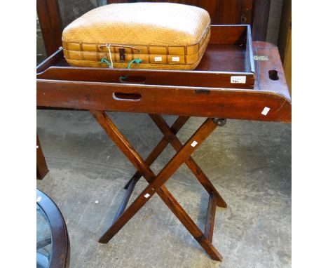 19th century mahogany butler's folding tray on stand together with a vintage bamboo suitcase.  (2)  (B.P. 21% + VAT) 